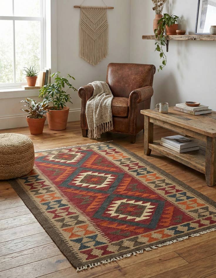 Detail image of 3' 5 x 5' 2  Hand Woven Kilim Maymana Wool Rug