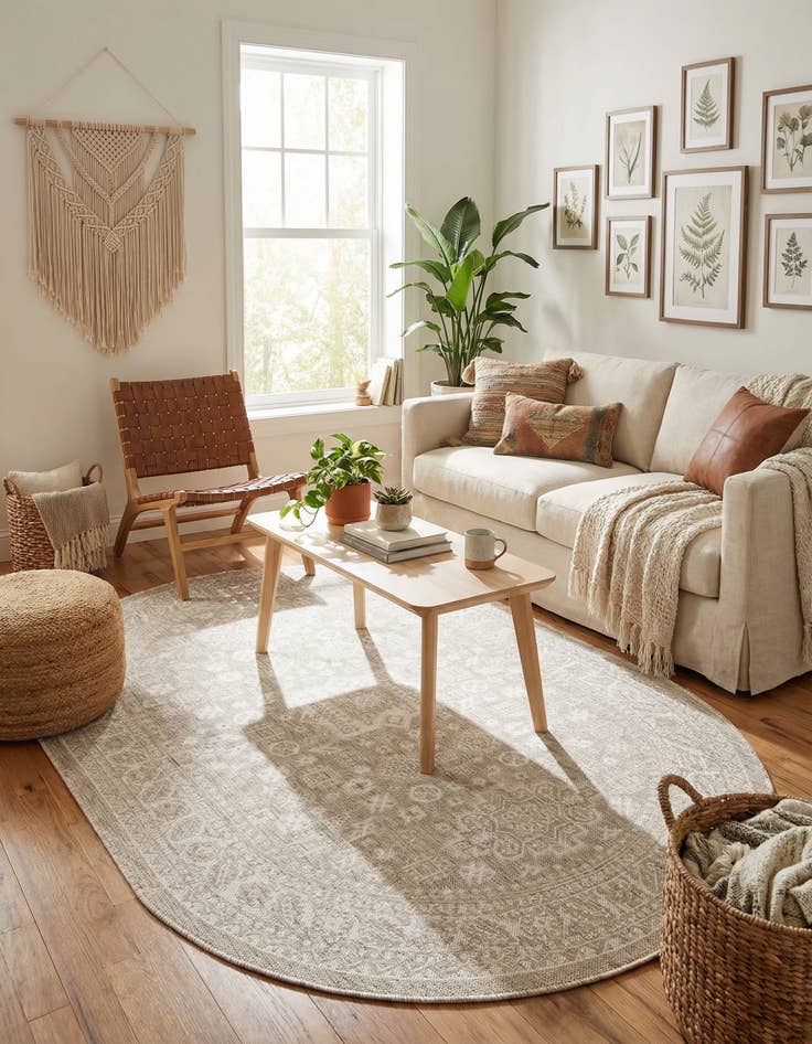 Detail image of 5' 3 x 8'  Washable Aztec Indoor / Outdoor Oval Rug