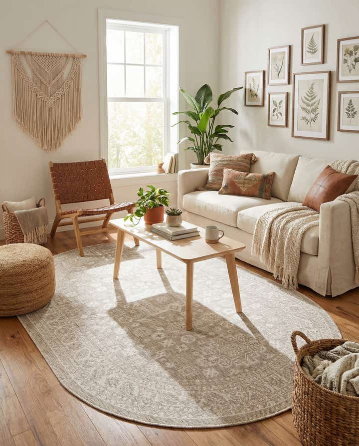 5' 3 x 8' Easy-Clean Aztec Indoor / Outdoor Oval Rug