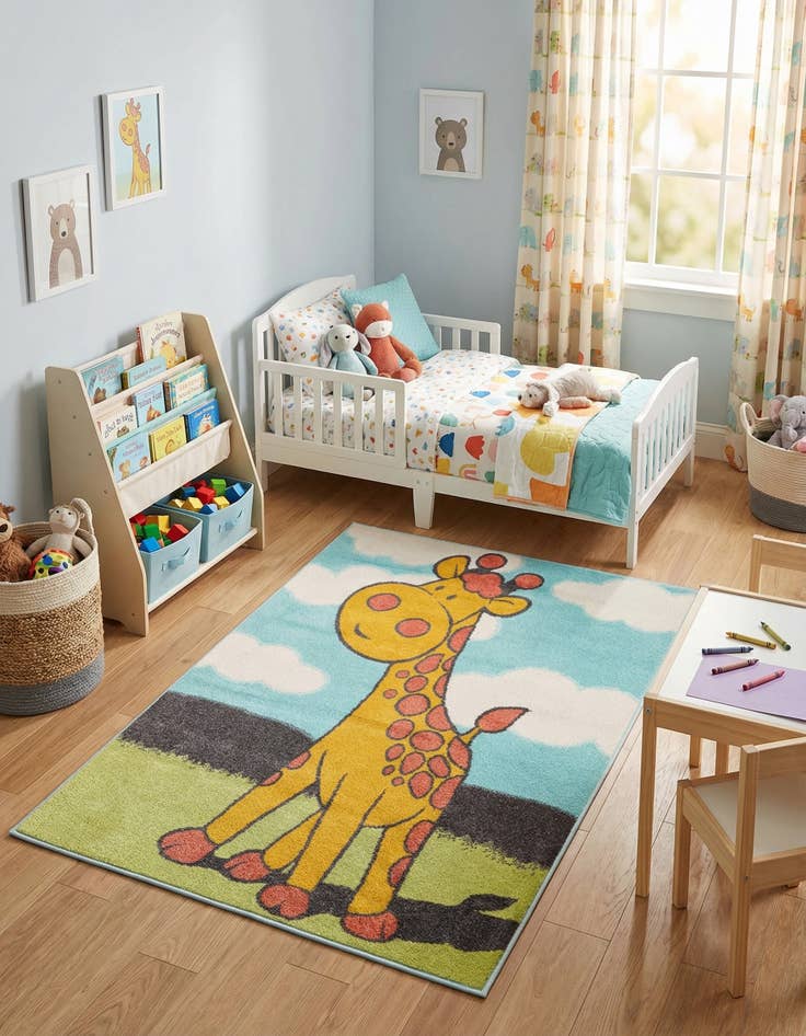 Detail image of 4' 1 x 6' 1 Giraffe Whimsy Kids Rug