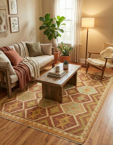 4' 10 x 6' 5 Hand Woven Kilim Waziri Wool Rug