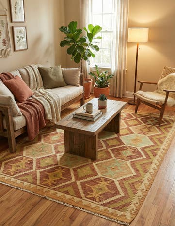 4' 10 x 6' 5 Hand Woven Kilim Waziri Wool Rug