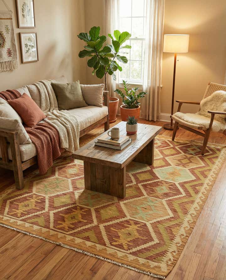 4' 10 x 6' 5 Hand Woven Kilim Waziri Wool Rug