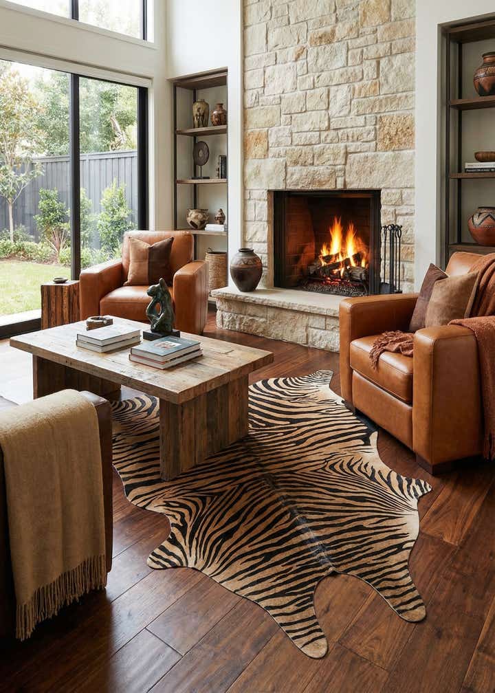 6' 5 x 7' Cowhide Leather Freeform Rug