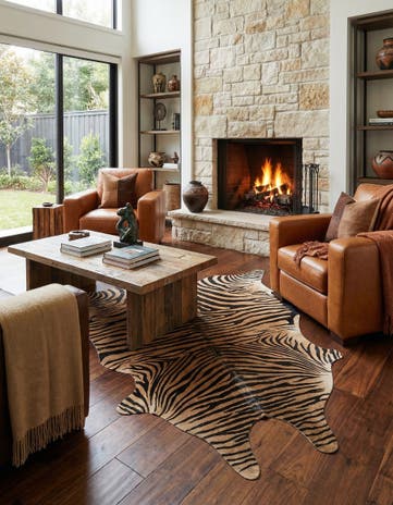 6' 5 x 7' Cowhide Leather Freeform Rug