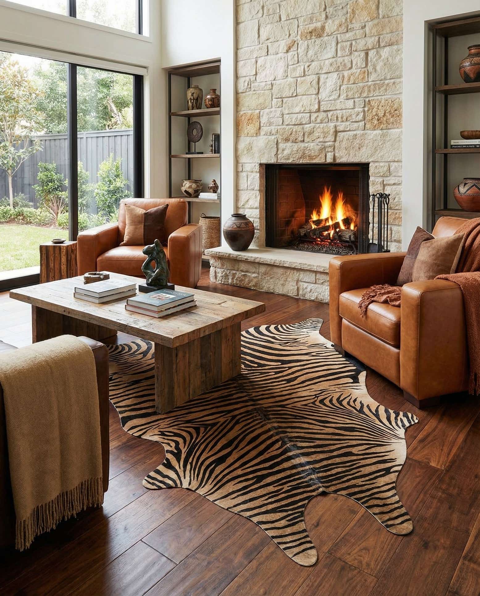 6' 5 x 7' Cowhide Leather Freeform Rug