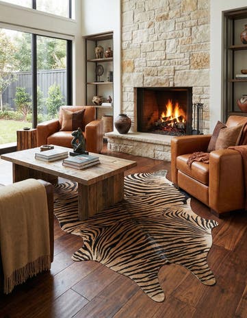 6' 5 x 7' Cowhide Leather Freeform Rug