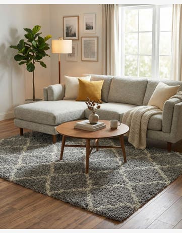 Gray Lattice Shag Rug