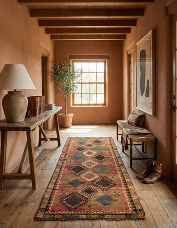 3' 9 x 8' Hand Knotted Hamedan Persian Wool Runner Rug