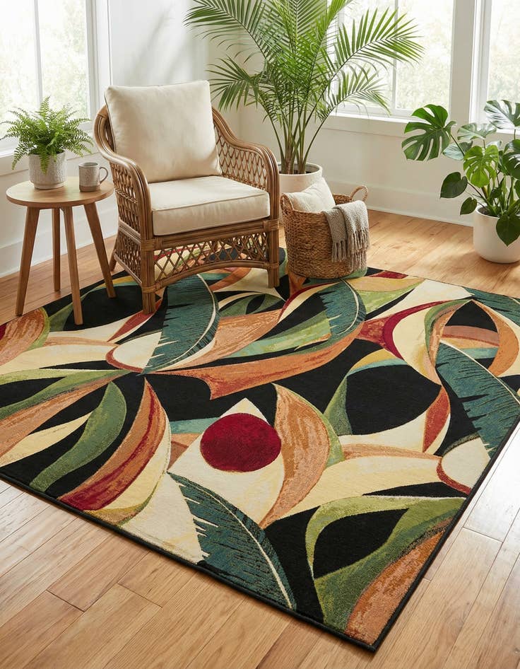 Detail image of  7' 10 x 7' 10  Washable Botanical Indoor / Outdoor Square Rug