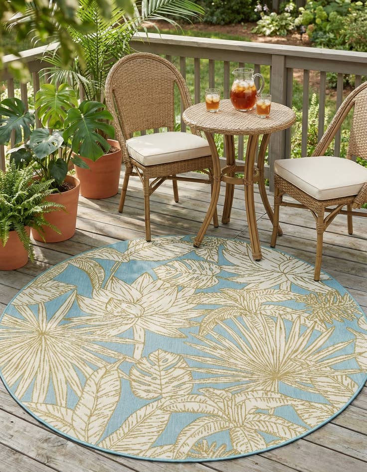 Detail image of 5' x 5'  Washable Botanical Indoor / Outdoor Round Rug