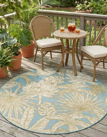 5' x 5' Easy-Clean Botanical Indoor / Outdoor Round Rug