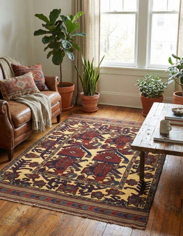 4' x 6' 1 Hand Knotted Sumak Wool Rug