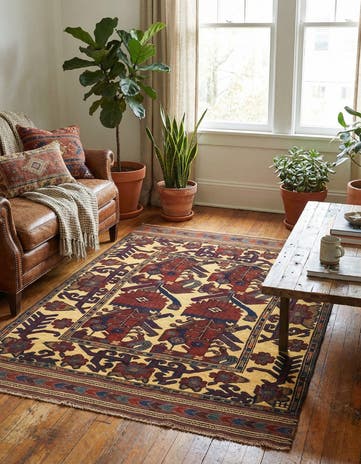 4' x 6' 1 Hand Knotted Sumak Wool Rug