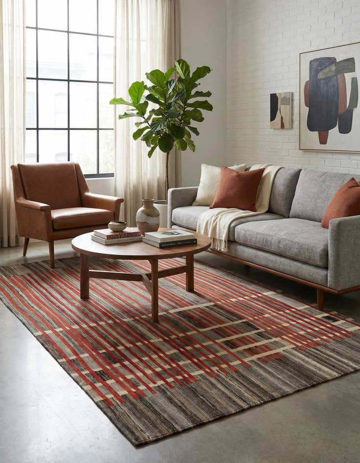 Detail image of 5' 4 x 8'  Hand Woven Kilim Modern Wool Rug