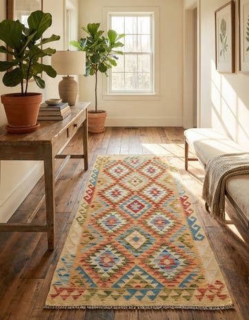 3' 4 x 6' 8 Hand Woven Kilim Maymana Wool Runner Rug