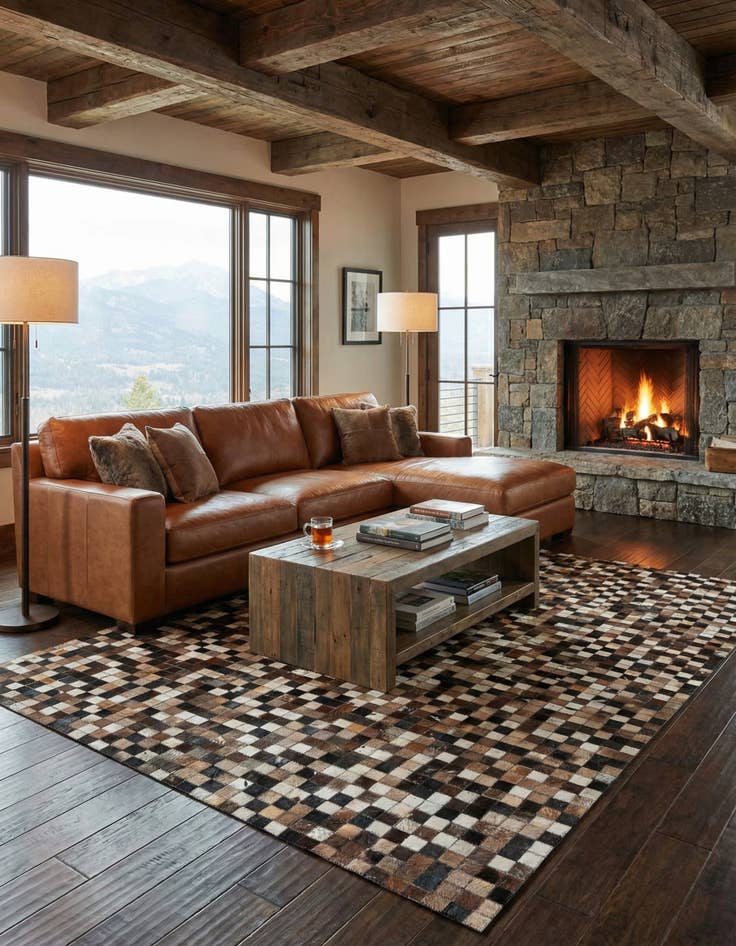 Detail image of 5' 1 x 8' Cowhide Leather Rug