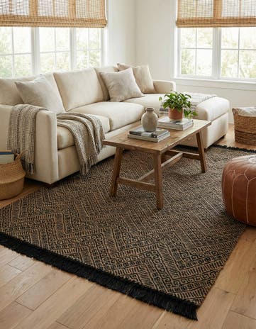 Black and Natural Handmade Braided Jute Rug