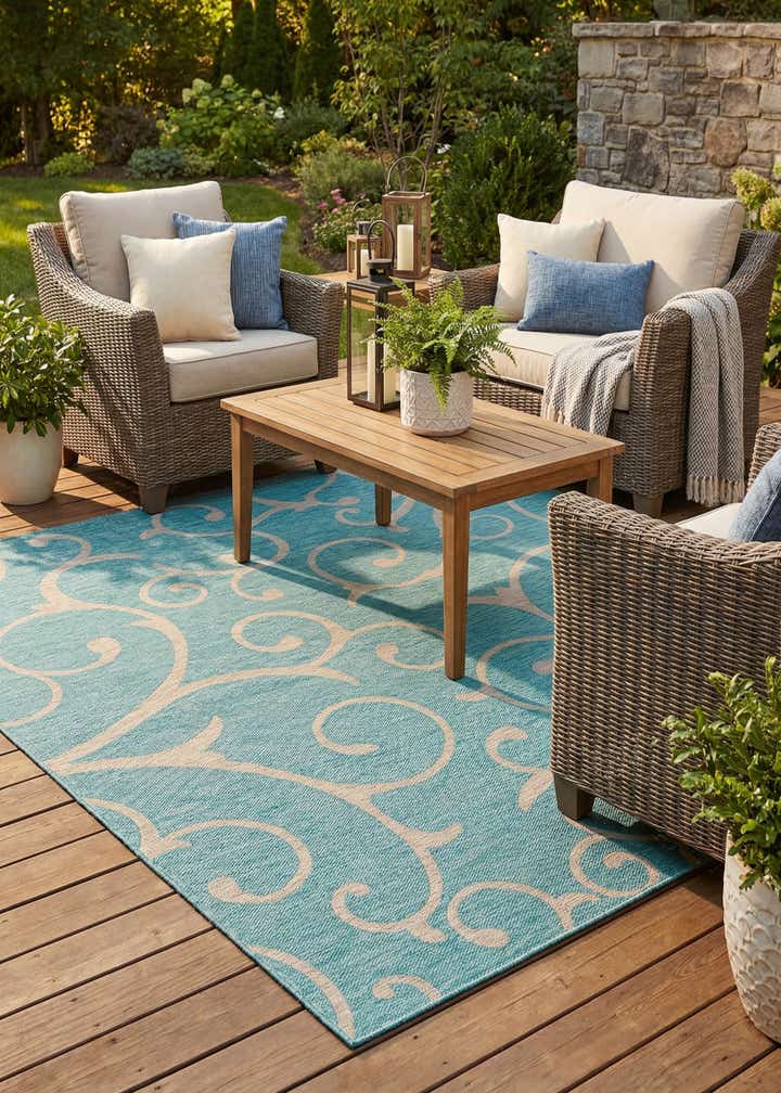 10' 8 x 10' 8 Easy-Clean Botanical Indoor / Outdoor Square Rug