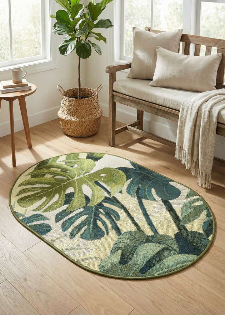 2' 2 x 3' Easy-Clean Botanical Indoor / Outdoor Oval Rug