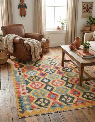 4' 2 x 5' 10 Hand Woven Kilim Maymana Wool Rug