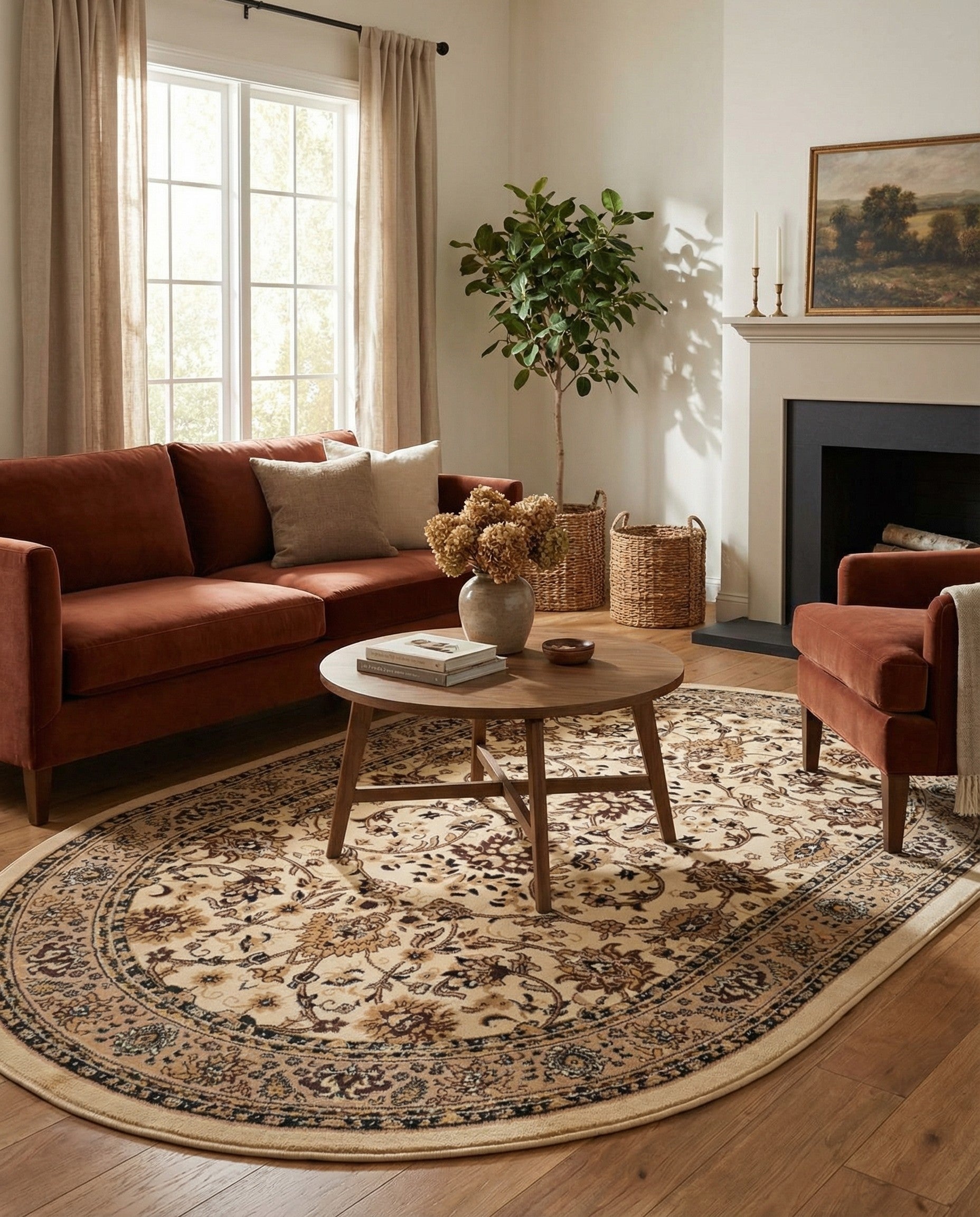 Ivory Kashan Design Oval Rug