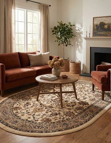 Ivory Kashan Design Oval Rug