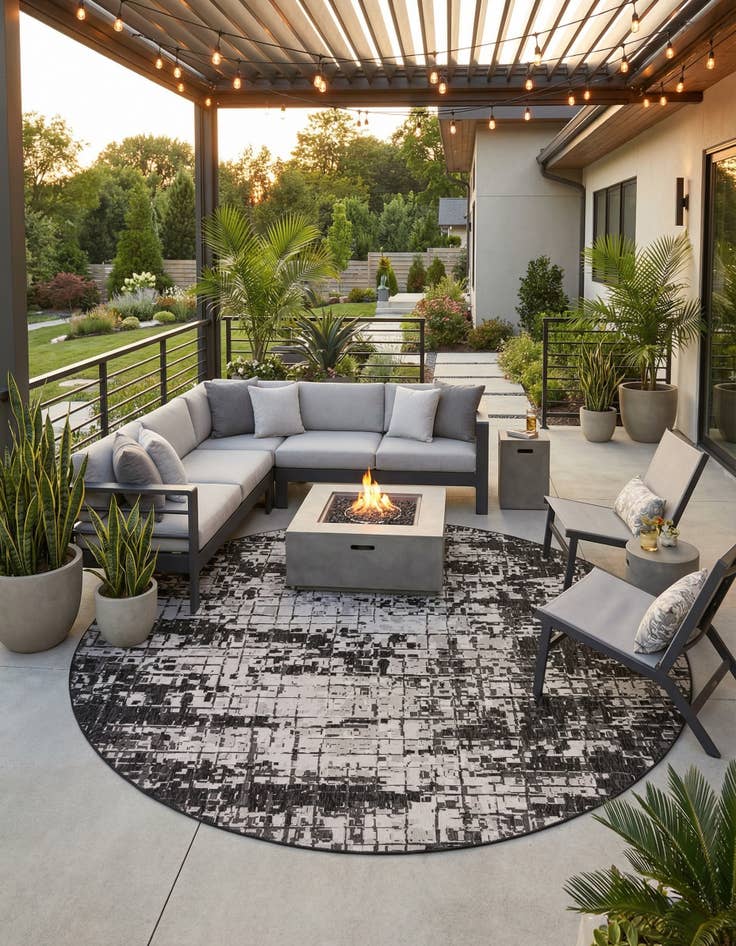 Detail image of 13' x 13'  Washable Modern Indoor / Outdoor Round Rug