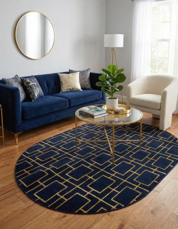 Navy Blue Gold Marilyn Monroe&trade; Glam Deco Oval Rug