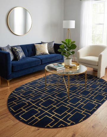 Navy Blue Gold Marilyn Monroe™ Glam Deco Oval Rug