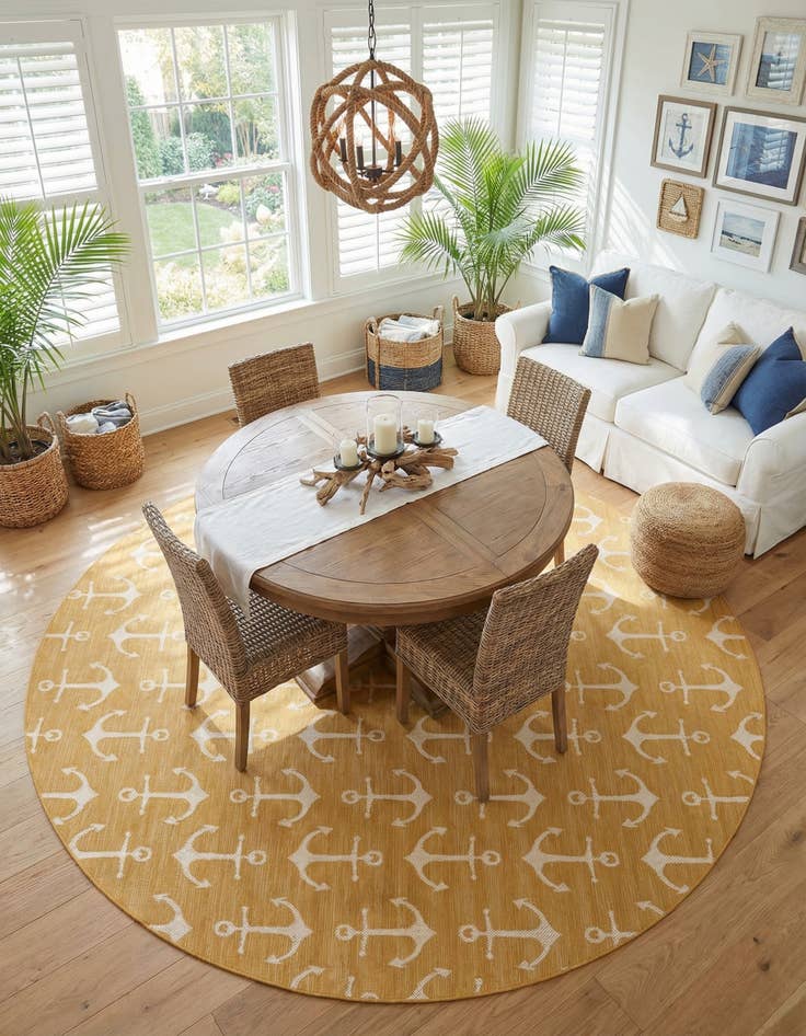 Detail image of 13' x 13'  Washable Coastal Indoor / Outdoor Round Rug