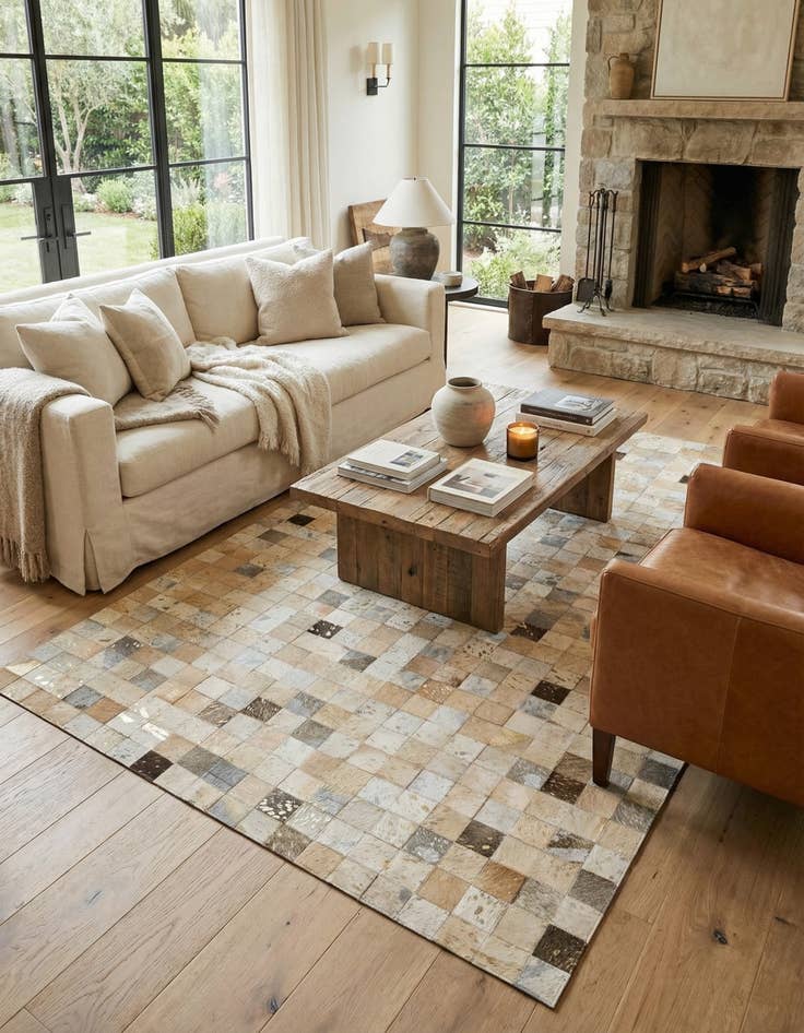 Detail image of  5' 1 x 8' Cowhide - Patchwork Rug