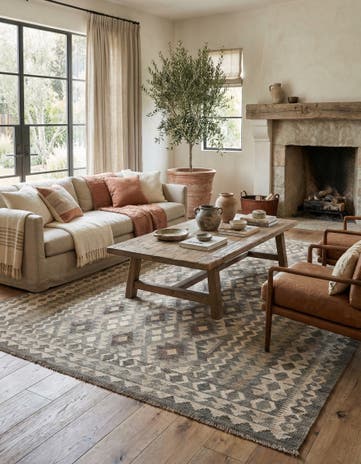 6' 10 x 9' 7 Hand Woven Kilim Maymana Wool Rug
