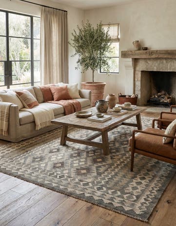 6' 10 x 9' 7 Hand Woven Kilim Maymana Wool Rug