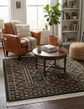 Dark Green Bokhara Square Rug