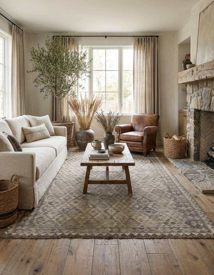 Detail image of 6' 8 x 9' 8 Hand Woven Kilim Maymana Wool Rug