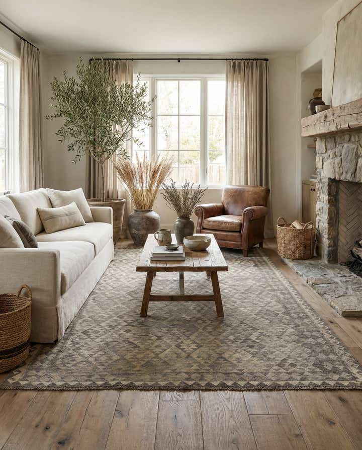 6' 8 x 9' 8 Hand Woven Kilim Maymana Wool Rug