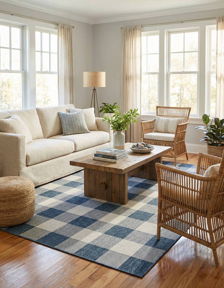 Detail image of 9' x 12'  Washable Checkered Indoor / Outdoor Rug