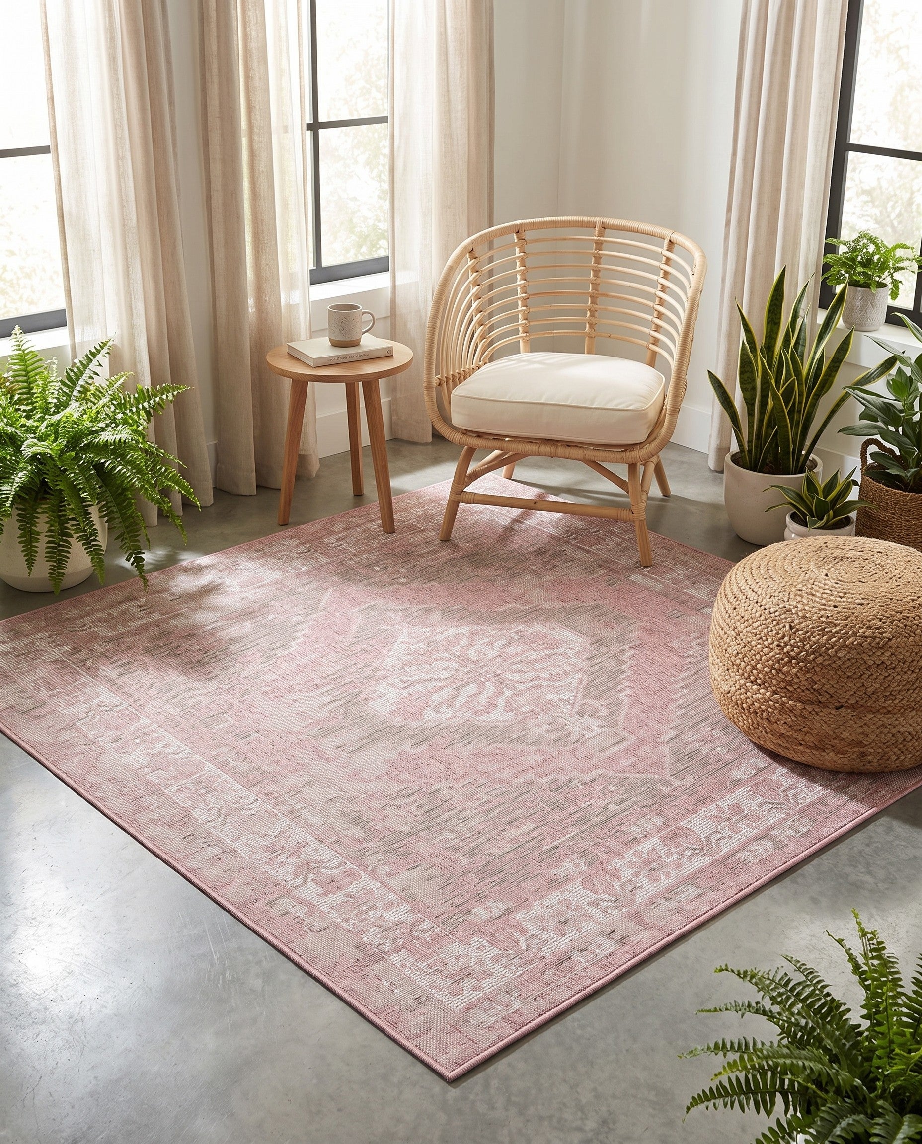 5' 3 x 5' 3 Easy-Clean Traditional Indoor / Outdoor Square Rug