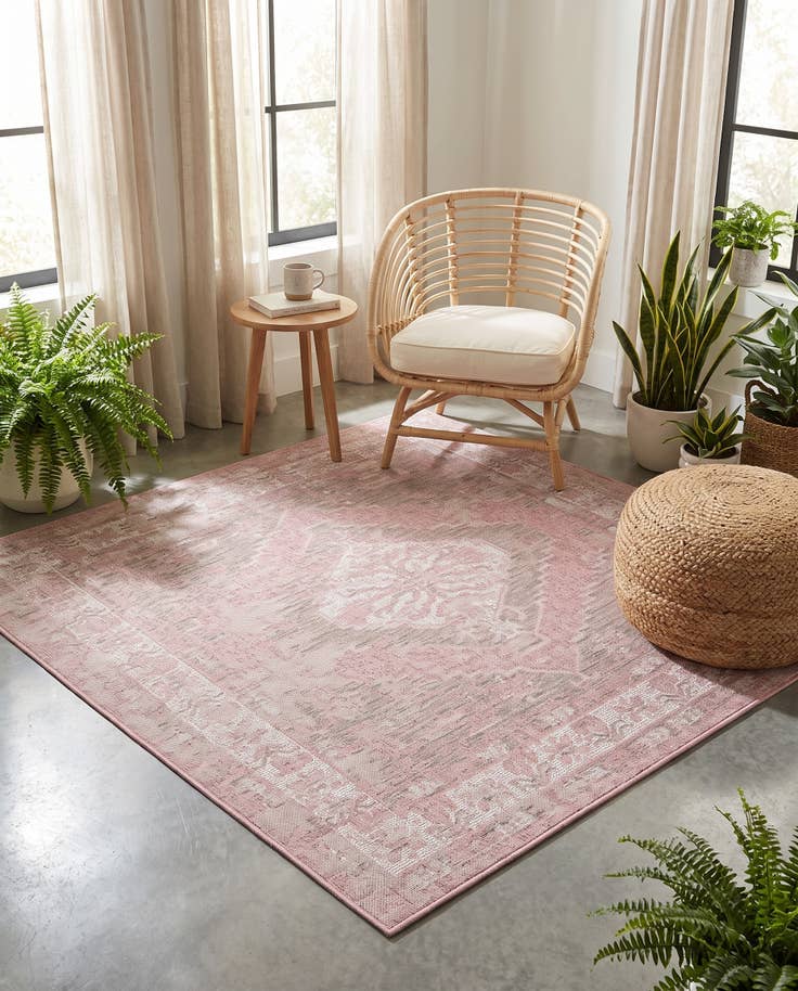Detail image of 5' 3 x 5' 3 Easy-Clean Traditional Indoor / Outdoor Square Rug