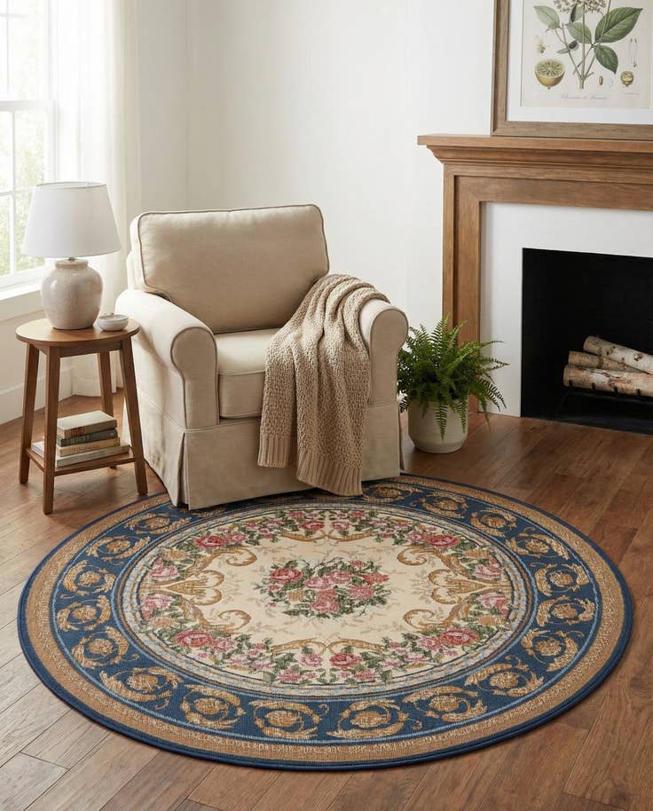 Detail image of 4' x 4' Easy-Clean Traditional Indoor / Outdoor Round Rug