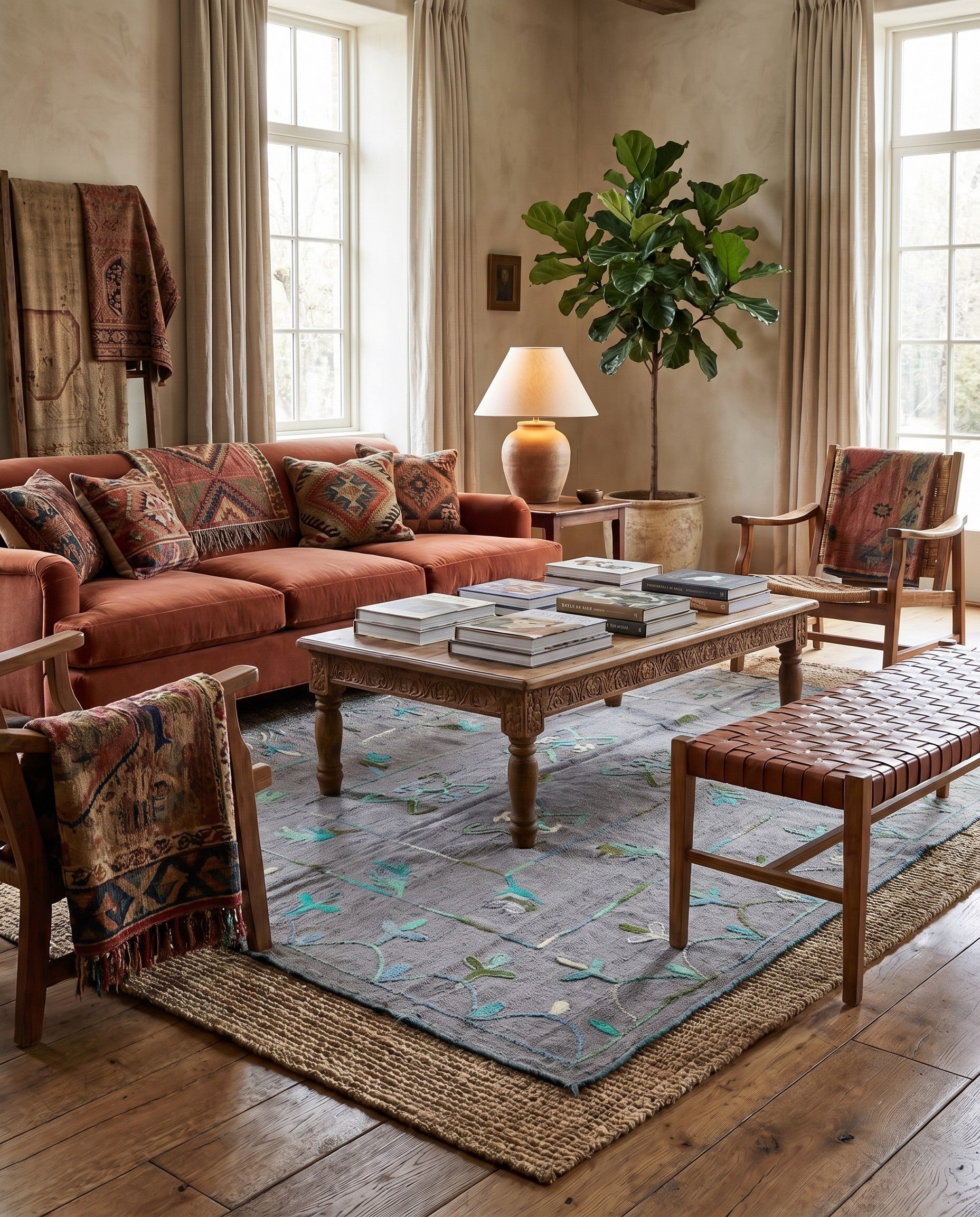5' 9 x 6' 2 Hand Woven Kilim Suzani Wool Rug