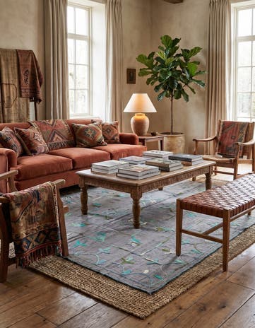 5' 9 x 6' 2 Hand Woven Kilim Suzani Wool Rug