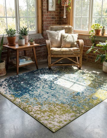 Blue Washable Hyacinth Square Rug