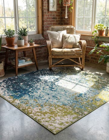 Blue Washable Hyacinth Square Rug