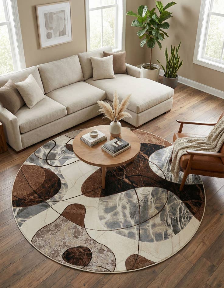 Detail image of 8' x 8'  Washable Modern Indoor / Outdoor Round Rug