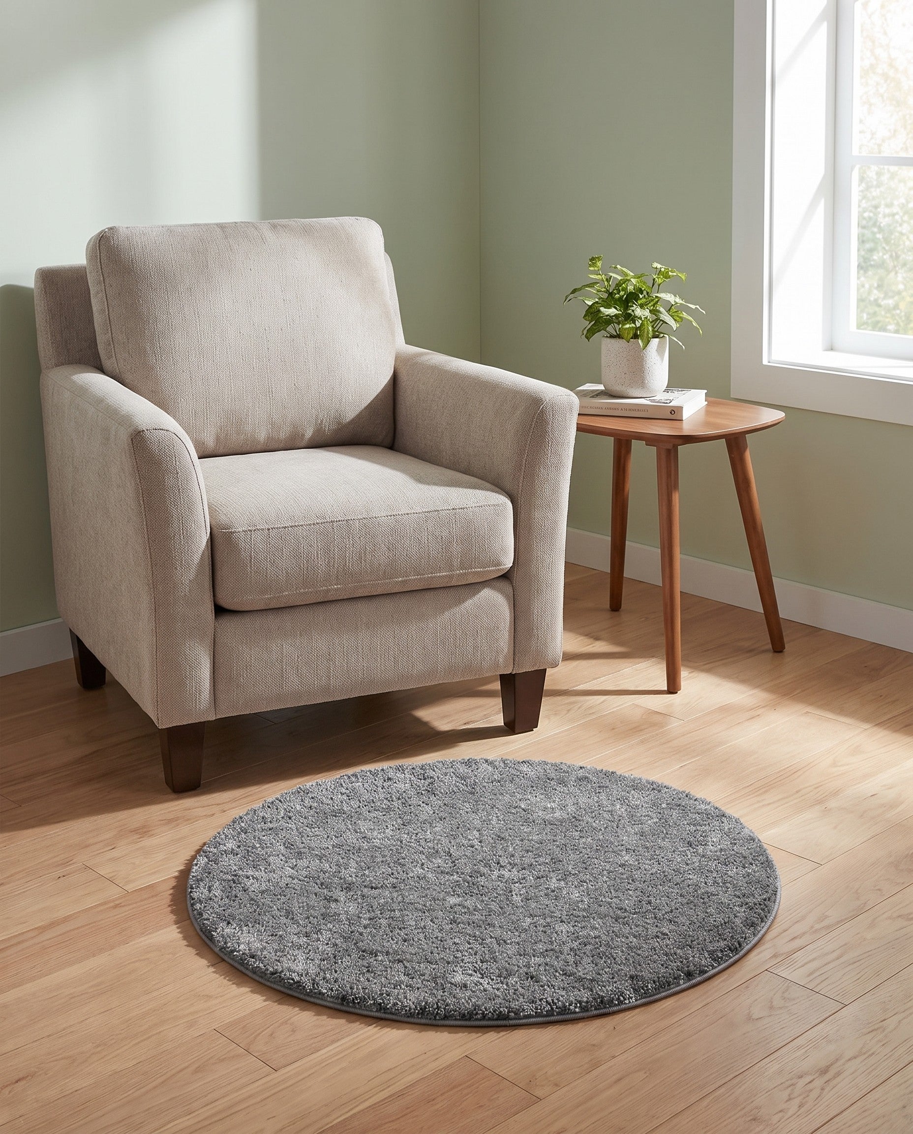 3' 3 x 3' 3 Soft Solid Shag Round Rug