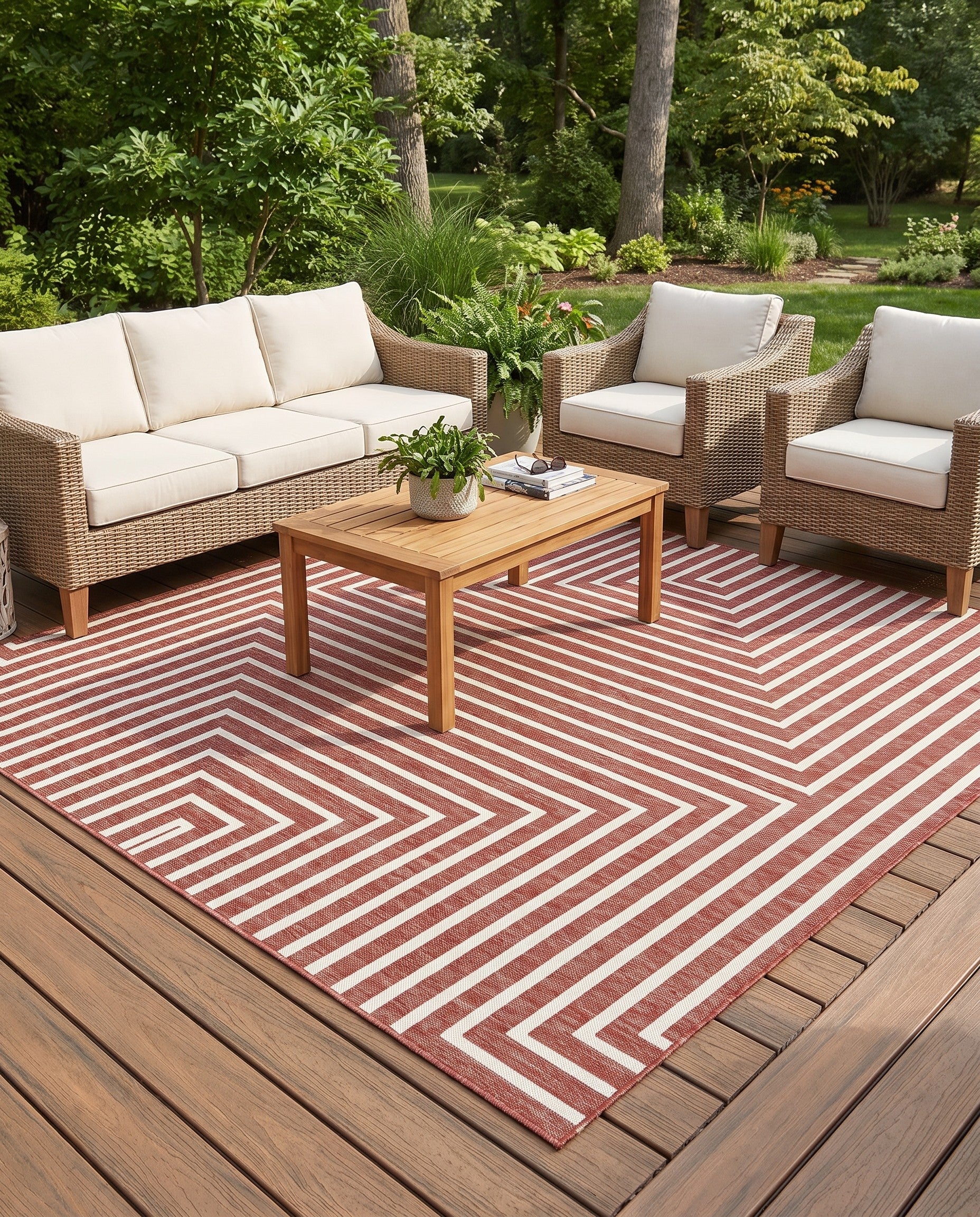 Rust Red Easy-Clean Modern Indoor / Outdoor Square Rug