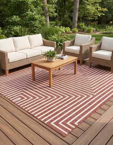 Rust Red Easy-Clean Modern Indoor / Outdoor Square Rug