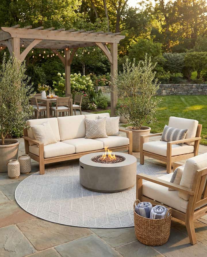 7' 10 x 7' 10 Easy-Clean Trellis Indoor / Outdoor Round Rug